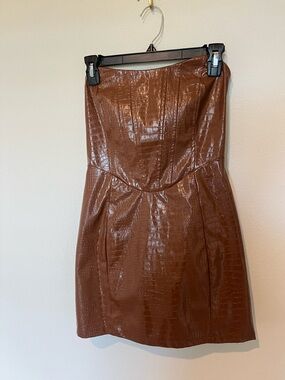 Rehab Strapless Faux-Croc Mini Dress in Brown